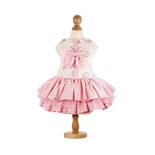 Pink Ice Cream Polka Dot Harness Dress (excluded Dog Leash)